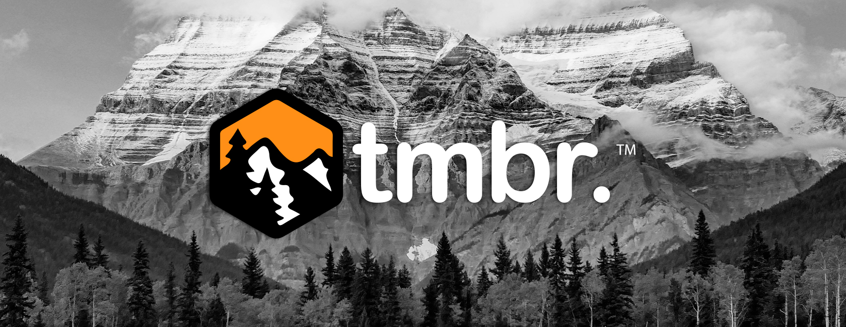 Tmbr logo with black and white room scene in background